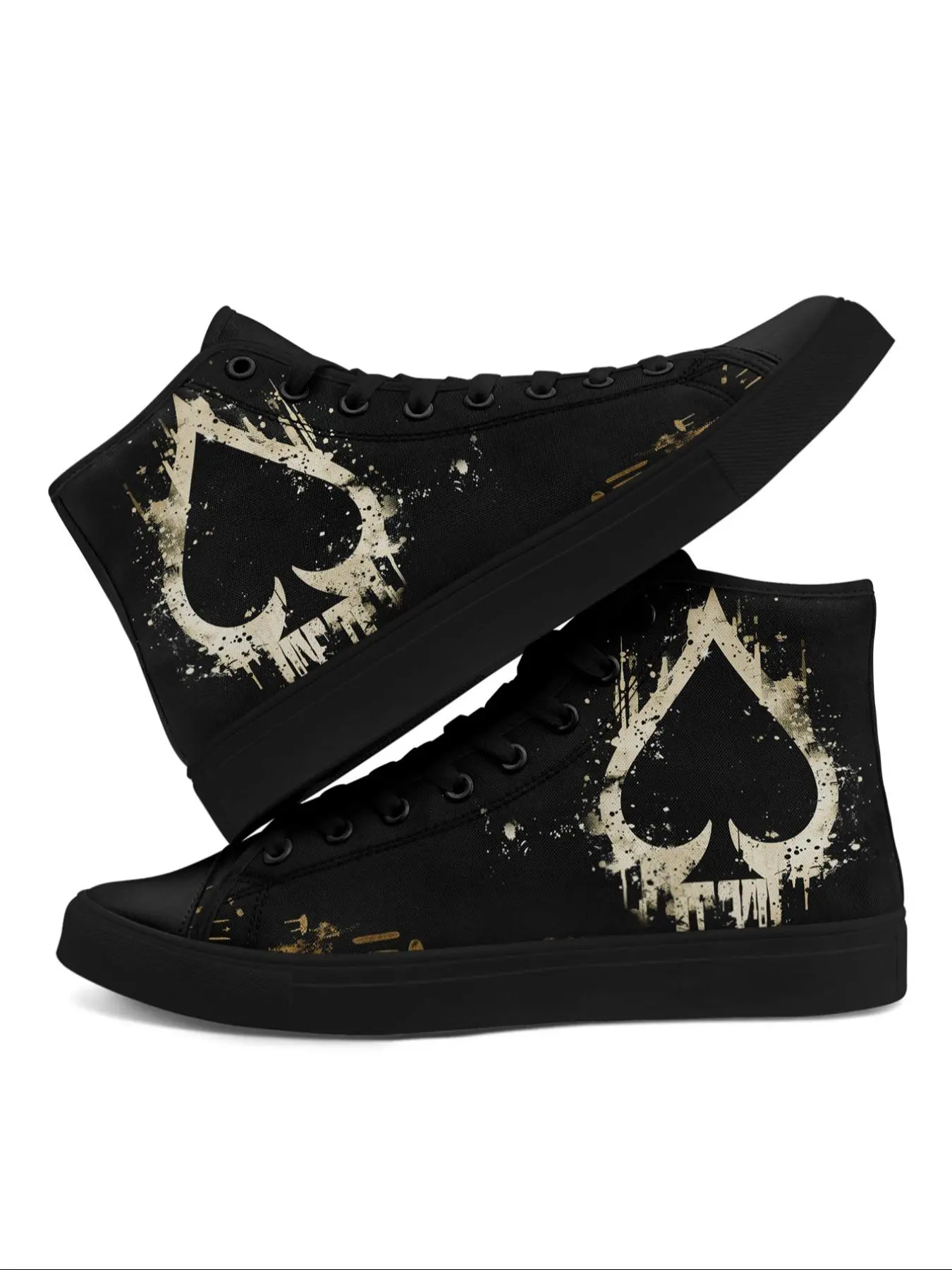 Women's Fashionable Poker Print High Top Canvas Sneakers, Casual Comfortable Sports Shoes for Daily Wear, Female All-match Round Toe Shoes for Daily Wear, Valentine's Day, Gift