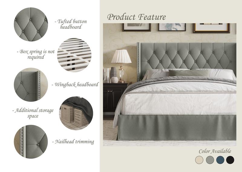 Favorer Billy Tufted Upholstered Platform Bed - Wingback or Non-Wingback, Available in Multiple Sizes, Classic Design Favorer Billy Tufted Upholstered Platform Bed - Wingback or Non-Wingback, Available in Multiple Sizes, Classic Design