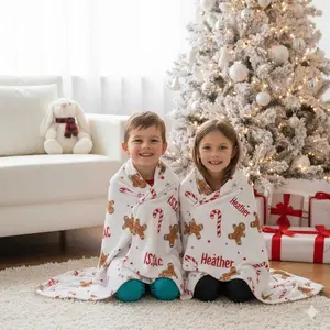 Personalized Kids Christmas Blanket – Custom Name Embroidered, Minky or Sherpa