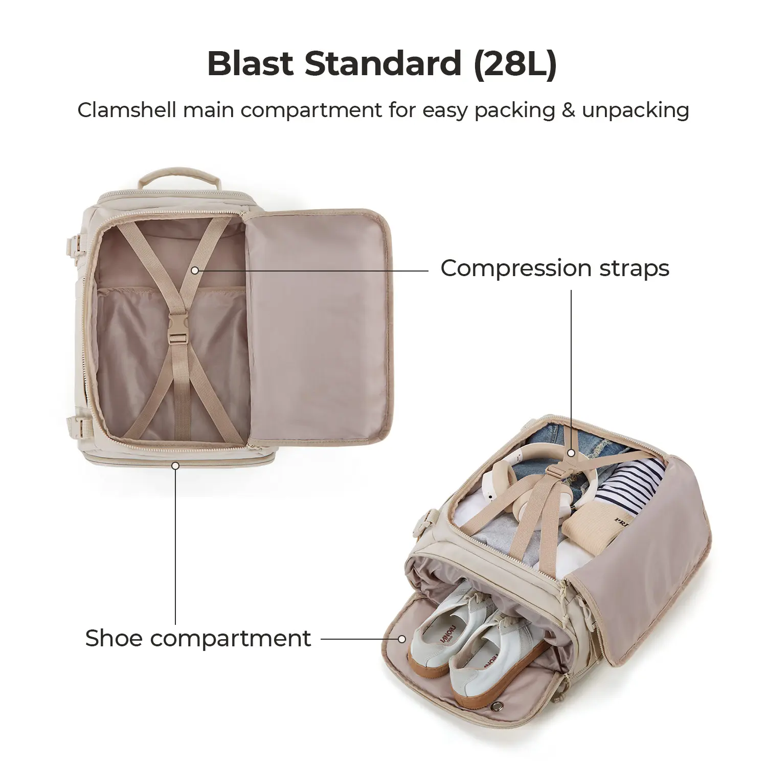 28L Airline Approved Travel Backpack with Packing Cubes, Lightweight Waterproof BAGSMART Blast Quick Access 28L-38L Waterproof Carry-On  main image 3