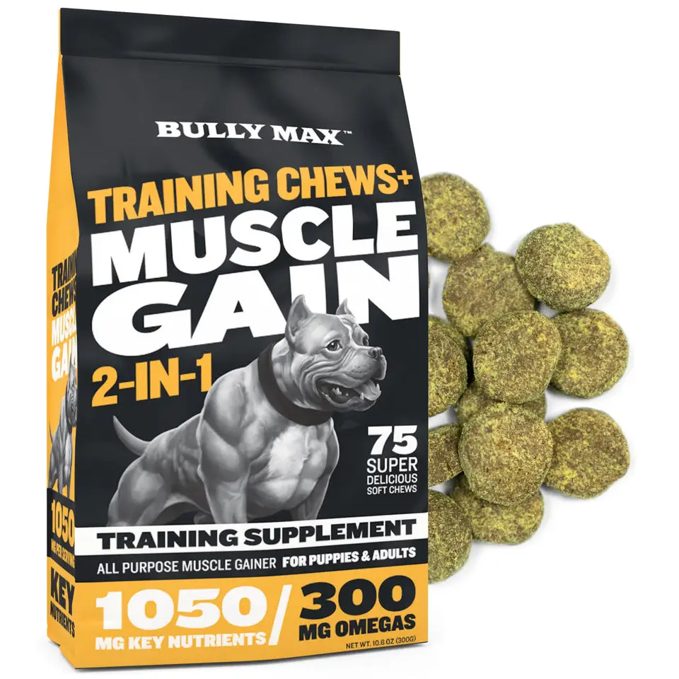 Bully Max Muscle Builder Soft Chews for Dogs and Puppies - Training Supplements for Puppy & Adult Dogs, 75 Delicious Chews, Premium Dog Supplement
