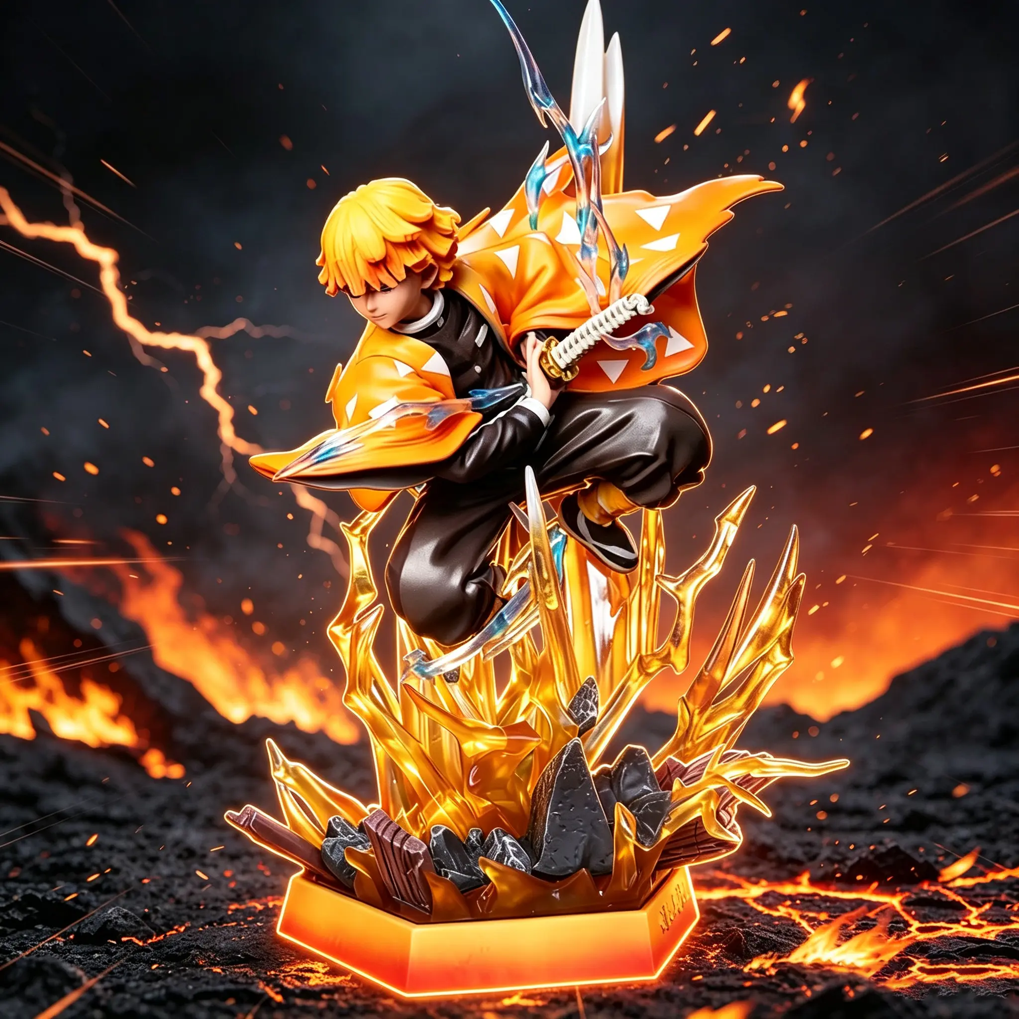 Japanese Anime Yellow-Haired Swordsman Garage Kit Action Figure - 32cm/12.5" Collectible Statue with LED Lightning Effect, Interchangeable Face, PVC Battle Pose Figurine for Fans & Gifts