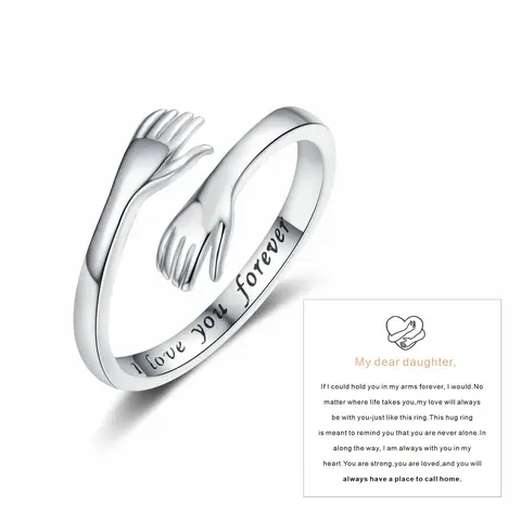 Unisex Geometric Hug Motif Adjustable Opening Romantic Artificial Gemstone Couple Rings - Casual Rings for Adults, Modern Fashion Jewelry Accessories for Daily Matching