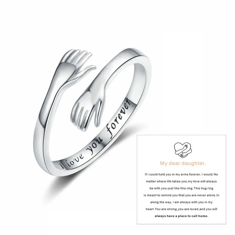Unisex Geometric Hug Motif Adjustable Opening Romantic Artificial Gemstone Couple Rings - Casual Rings for Adults, Modern Fashion Jewelry Accessories for Daily Matching