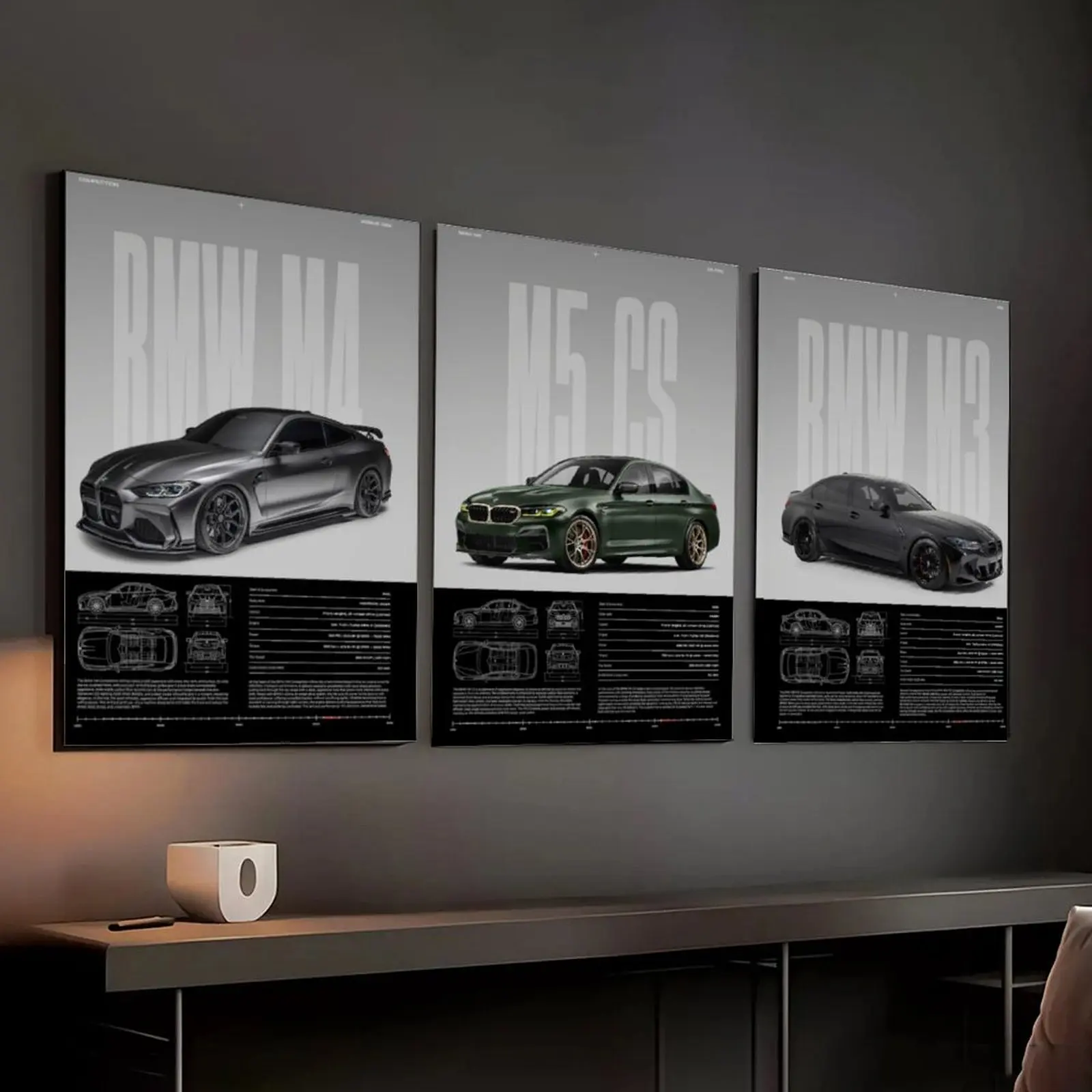 Artistic M5 CS Vehicle Graphic Canvas Print Poster - Car Art Vehicles Wall Decor, Pack of 3 Garage/Home Office Wall Art, Auto-Fan Gift for Automotive Enthusiasts