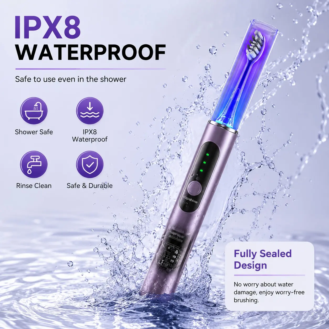 Adult Sonic Electric Toothbrush, IPX8 Waterproof Rechargeable Model with 5 Brush Heads, 6 Cleaning Modes, Dust-Covered Brush