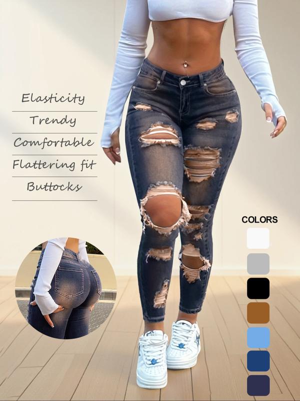 NVFelix Women's High Waist Ripped Skinny Jeans with Butt Lifting Design, Elastic Denim for Valentine's Day Fashion