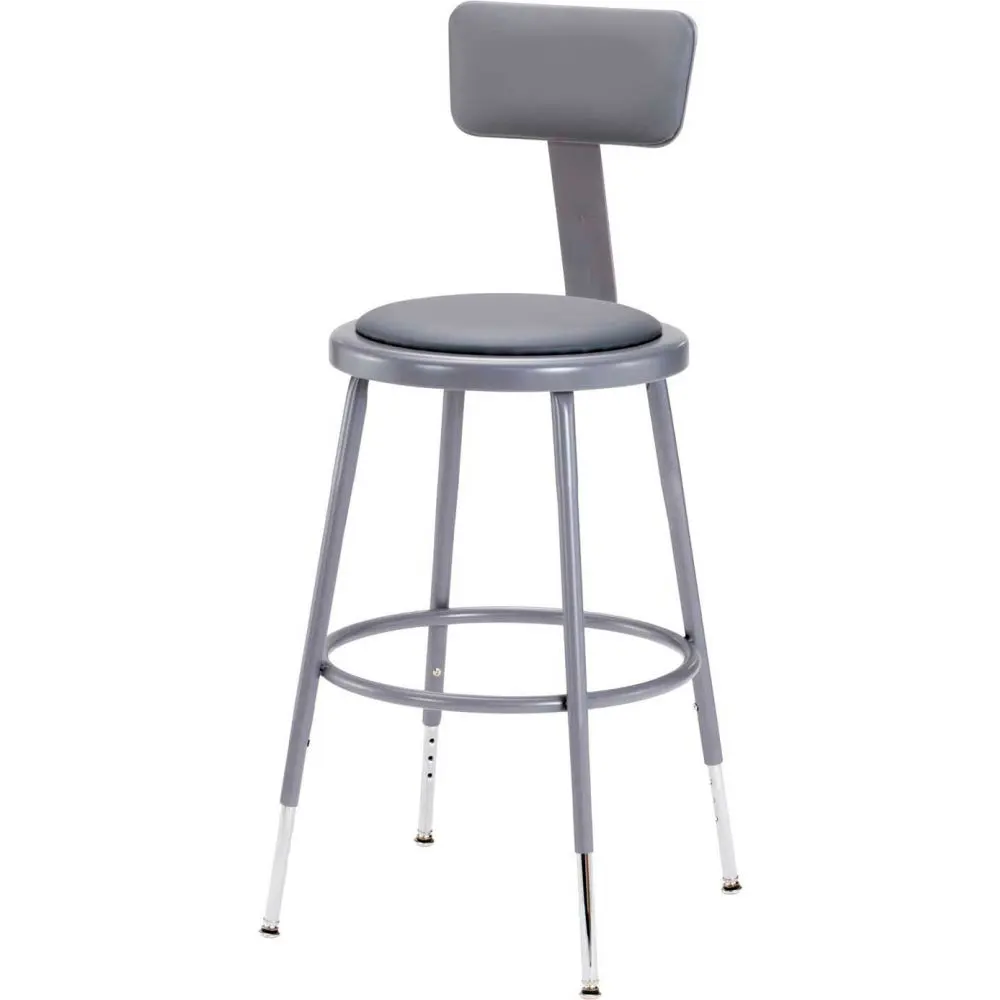 National Public Seating B2222422 Sturdy Armless Vinyl Padded Shop Stool - Round Seat, Gray Backrest, 19-27 in. Adjustable Height, Cushioned Support - Home Bar Furniture, Ideal for Science Labs, Shop Classrooms