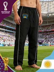 Y2K Men's Casual Sweatpants Hip Hop Techwear Vintage Loose Fit Contrast Stripe Sports Pants Adjustable Toggle Hem Golden Sun Graphic Print