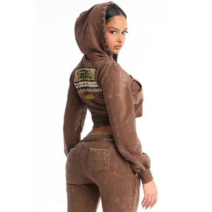 Von Dutch Western Gal Washed Zip Up Sweatshirt - Brown 7, Hoodie, Pants