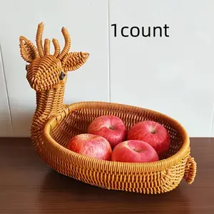 Faux Rattan Fruit Basket Animal Design, Handmade Woven Storage Container, Perfect for Kitchen Organization & Decorative Use
