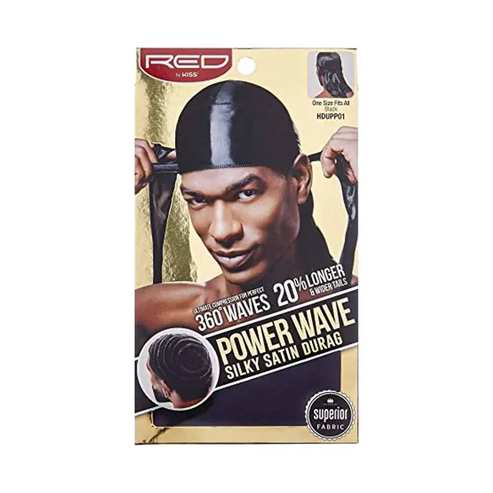 Black Silky Satin Durag for 360 Waves - Universal-Fit Chic Wave Cap with Ultimate Compression, 20% Longer 40-Inch Wide Tails for Daily Everyday Use