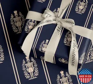 Elegant Nutcracker Christmas Wrapping Paper. Navy Blue Holiday Gift Wrap. Classic Nutcracker Seasonal Gift Wrap. Vintage Gift Wrap