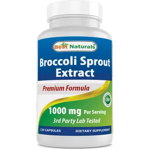 Best Naturals Broccoli Sprouts Extract 1000 mg 120 Capsules Non-GMO Vegan Dietary Supplement Healthy Fitness Edible Sodium Free