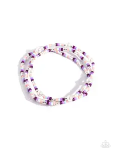 Colorblock Cache - Purple, Lavender, Coral, Tiffany and Silver Seed Bead Stretchy Bracelet