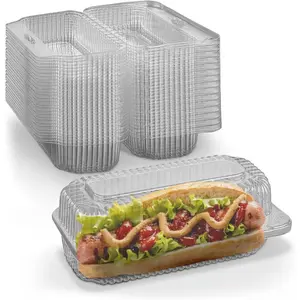 Clear Plastic Hot Dog Container-6.5" x 2.75" x 2.6" Small Bakery Container with Hinged Lid (Pack of 30) - Made in USA