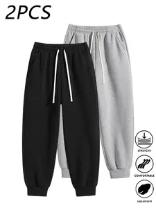 2-Pack Men's Solid Color Sweatpants,Casual Loose Plain knit Trousers,Basic Sports Pants,Unisex Versatile Fashion Joggers,Suitable For Daily Wear,Gym,For Fall Menswear,available in 2 pack & 1-pack options,Please place an order according to size chart