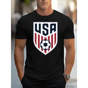 Men's USA Soccer Shield Graphic T-Shirt - Crew Neck Tee with American Flag Colors, Lightweight Breathable Fabric for Soccer Fans, Sporting Events & Everyday Casual Wear - Machine Washable Athletic Shirt, Soccer Jersey, Sports Fan Apparel