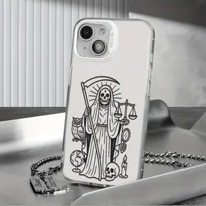 Solid Death Phone Case  Mexican Cultural Atmosphere La Santa Muerte For IPhone 17 Air Pro Max 16 15 14 Pro Max 13 12 11 Plus Pro Max,Samsung S25 S24 S23 S22  Shockproof Soft Silicone Transparent Acrylic Protective Case Protection