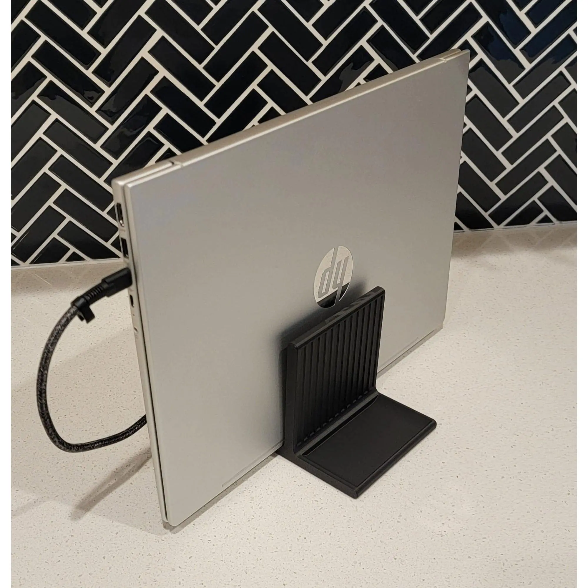 Vertical Laptop Stand | Minimalist Desk Organizer with Power Brick & Mouse Holder