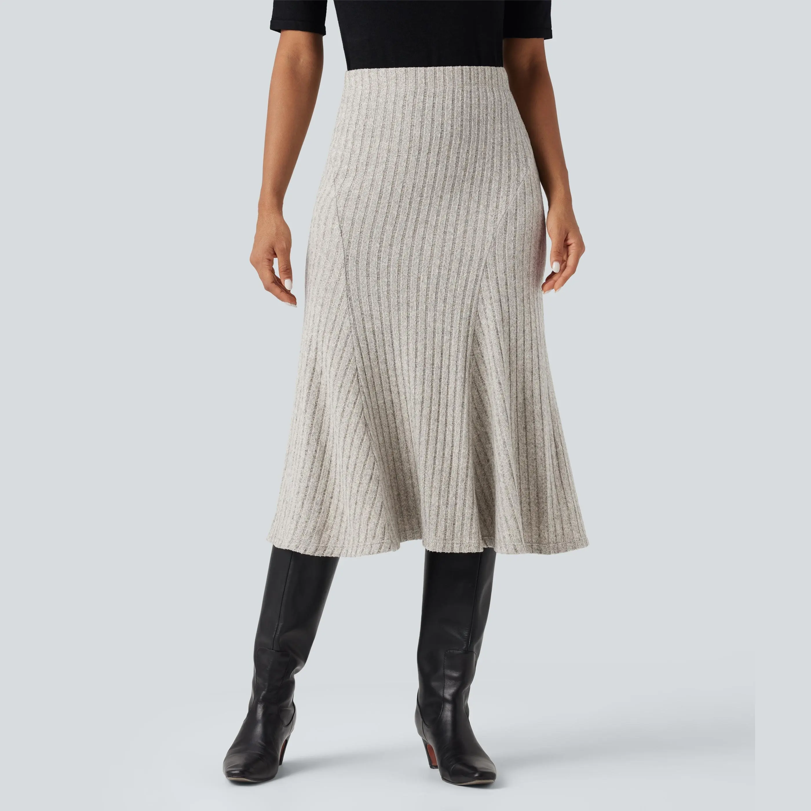 Halara Ribbed Knit High-waisted Midi Casual A-line Skirt