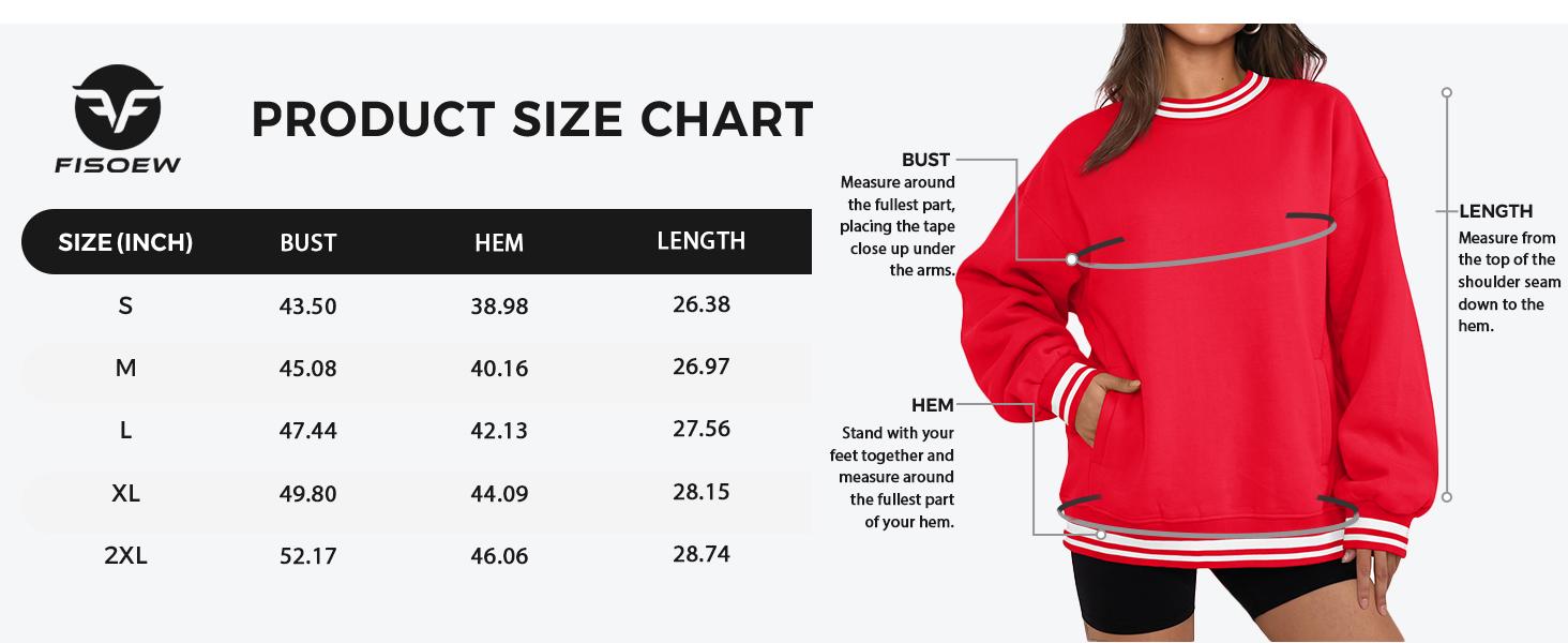 Fisoew Women's Retro Vintage Varsity Striped Rib Trim Crew Neck Sweatshirt - Oversized Drop Shoulder Long Sleeve Pocket Casual Soft Women's Fashion Essential Street Style Tunic Pullover Top, Lightweight Solid Fleece Hoodie, Denim