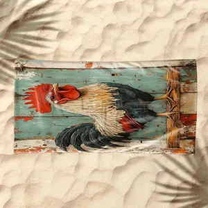 Rural Vintage Style Rooster Oil Painting themed beach towel, Beach Accessories - Soft and Comfortable, Upgraded Fiber Material, suitable for Camping, Picnic, Modern Pattern Style, Machine Washable, Great Companion for Summer