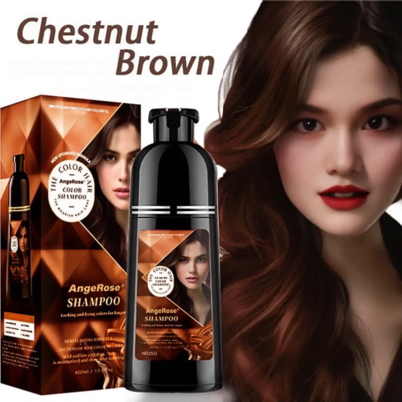 AngeRose Hair Color Shampoo that works – New Packaging, Instant Grey Coverage, Available in Wine Red, Chestnut Brown, Nature Black and Purple, Perfect Gift for Women & Men, Gentle Hair Dye Salon Haircare
