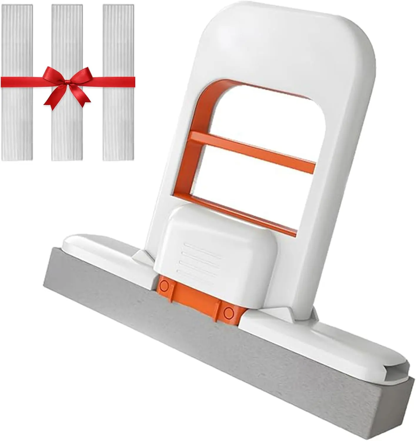 Self Squeezing Mini Mop, Mini Foldable Desktop Mop, Orange Small Sponge Mop, Wet and Dry Use Cleaning System, Replaceable Head, for Desktop, Kitchen, Counter, Glass, Tile