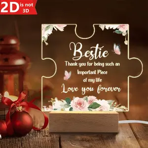 1 Count Acrylic Night Light with USB, Wooden Base - Gift for Friends, Acrylic Plaque, Christmas Friendship Gift for Women, Birthday Gift for Female Friends, Beautifully Engraved Plaque