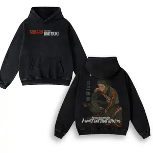 Subaru Natsuki - RE: ZERO Vintage Graphic Tees Anime Hoodie Tee Acid Washed, Re:Zero T-Shirt, Anime Clothing Unisex Manga Anime Shirt Top Menswear