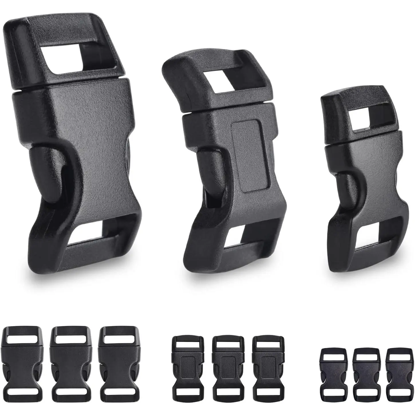 60 Pack Paracord Bracelets Buckles, 5/8, 1/2 and 3/8 Inch Contoured Paracord Buckles, Plastic Side Release Clasp for Parachute 550 Cord Bracelets Clasps Clip Dog Collar Accessories (20 Each)