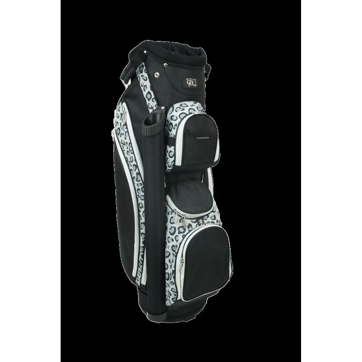 Ladies Leopard Print Golf Bag | 14-Way Deluxe Cart Bag with 4 Large Side Apparel & Shoe Pockets, 1 Oversize External Putter Tube, 1 Large Cooler Pocket, Padded Strap & Rain Hood
