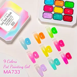 9 Color Glitter Nail Art Design Painting Gel, 9 Colors Shimmering Gradient Long Lasting Gel Nail Polish, Nail Art & Nail Polish for Salon & DIY