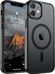 Magnetic for iPhone 12 Case/iPhone 12 Pro Case (Compatible with MagSafe)(Military Grade Drop Protection) Translucent Matte Shockproof Phone Cover,Black