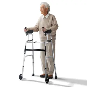 VEVOR 2 in 1 Folding Walker & Removable Armrests, Height Adjustable Foldable Walker with 5" Solid Wheels, Lightweight Aluminum| Front Wheeled Mobility Aid for Elderly Handicapped Disabled, 450 Pounds
