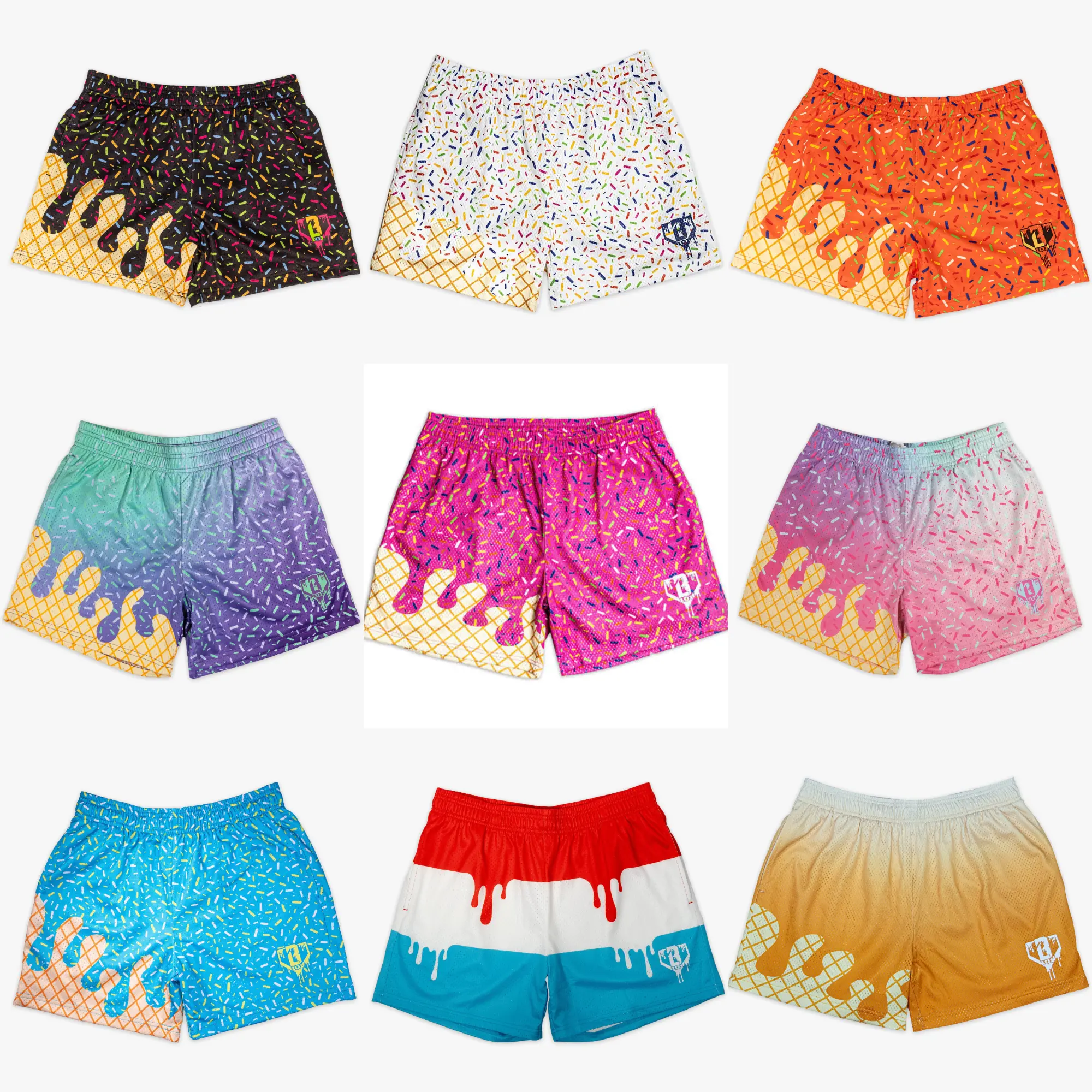 Back to School Flash Sale - Men's Baseball 101 Mesh Graphic Shorts, Ice Cream Cone & Sprinkle, Dripping Ice Cream Cone & Bomb Pop, Basketball Sports Shorts