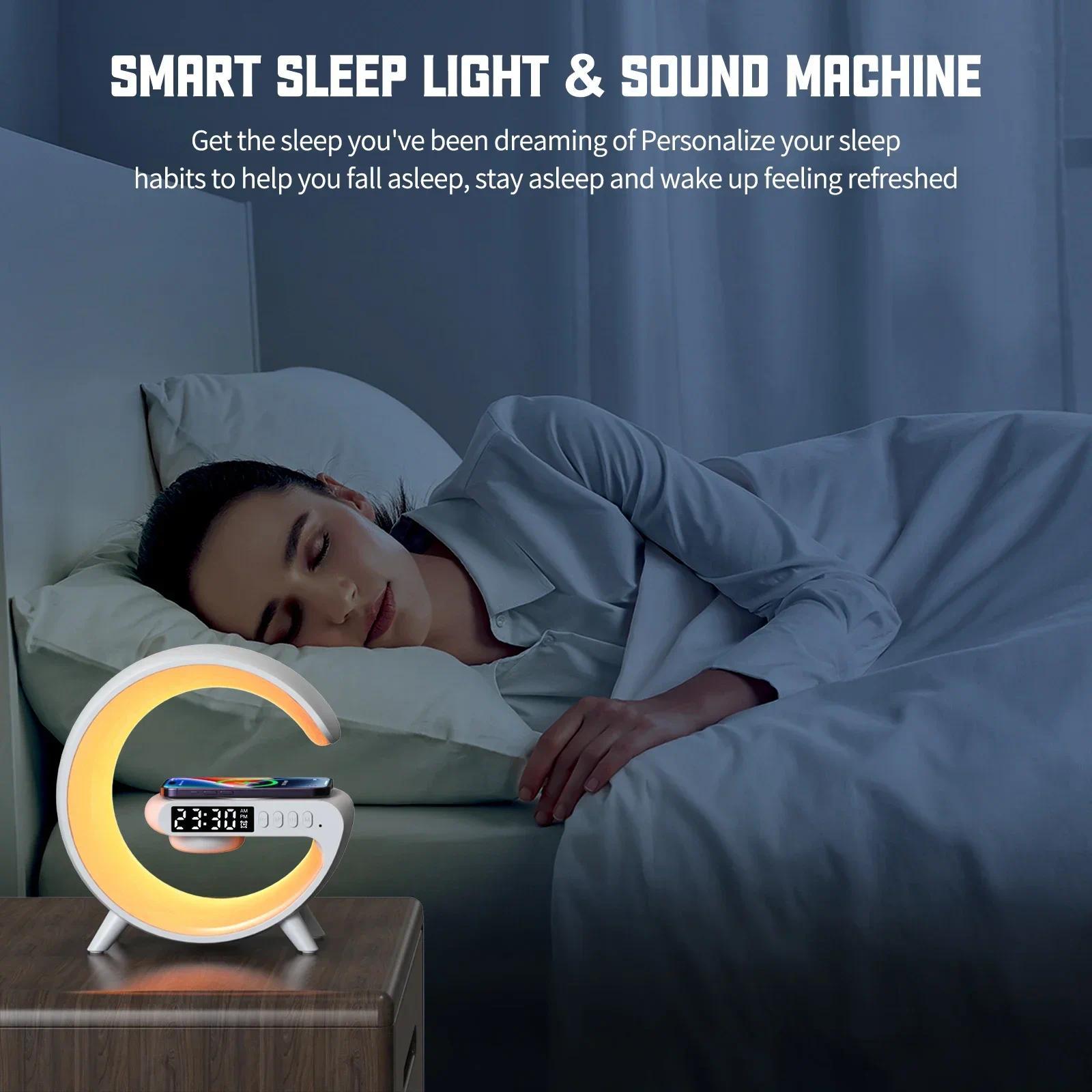 Multifunction RGB Light Bluetooth Speaker Alarm Clock 15W Wireless Charger Stand Pad
