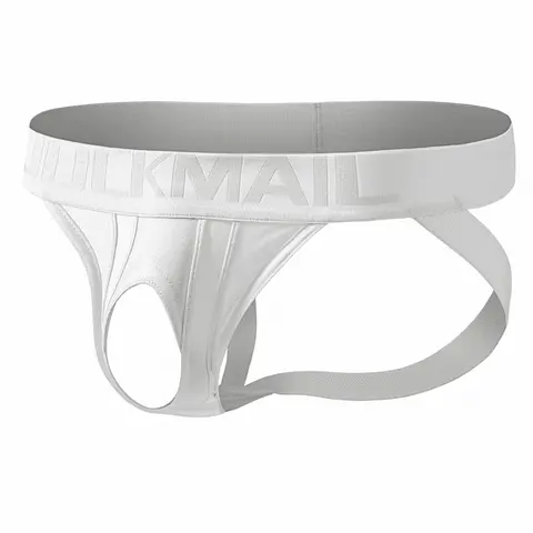 JOCKMAIL Men's Ripped Thong with Tunnel Pouch and Shiny Fabric Jockstraps French Cut Stretchy Design Underwear