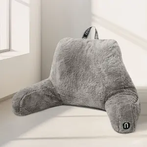 Nestl Faux Fur Reading Pillow for Bed – Plush Backrest Pillow with Arms, Sit Up Support, Bed Chair for Adults & Kids