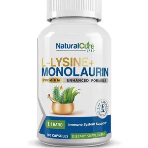 Natural Cure Labs L-Lysine + Monolaurin 600mg 1:1 Ratio, 100 Capsules