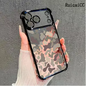 Compatible Phone Case iPhone 17 Pro Max 16 15 Plus Air 14 13 12 11 Retro camouflage Pattern Transparent Full Coverage Four Corners Anti-drop Casing Aesthetic