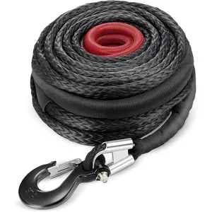 1/2" x 100 ft Synthetic Winch Rope Cable Kit, 32000lbs Winch Line with Protective Sleeve Forged Hook Replacement Safety Pull Strap for 4WD Vehicle Truck ATV UTV SUV (Black)