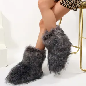 Women's Fuzzy Plush Furry Mid-Calf Boots Comfortable Lightweight Thick Sole Non-Slip Winter Shoes