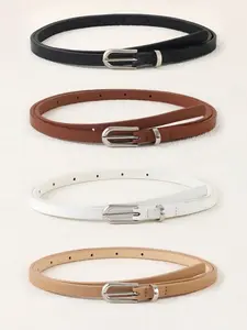 Women PU Belt Set, Fashionable Party Waistband, Versatile Denim Jeans Accessory, Korean Style Dress Buckle, Four-Piece Pack