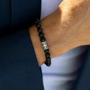 Black Onyx Sterling Silver Cross Men Bracelet