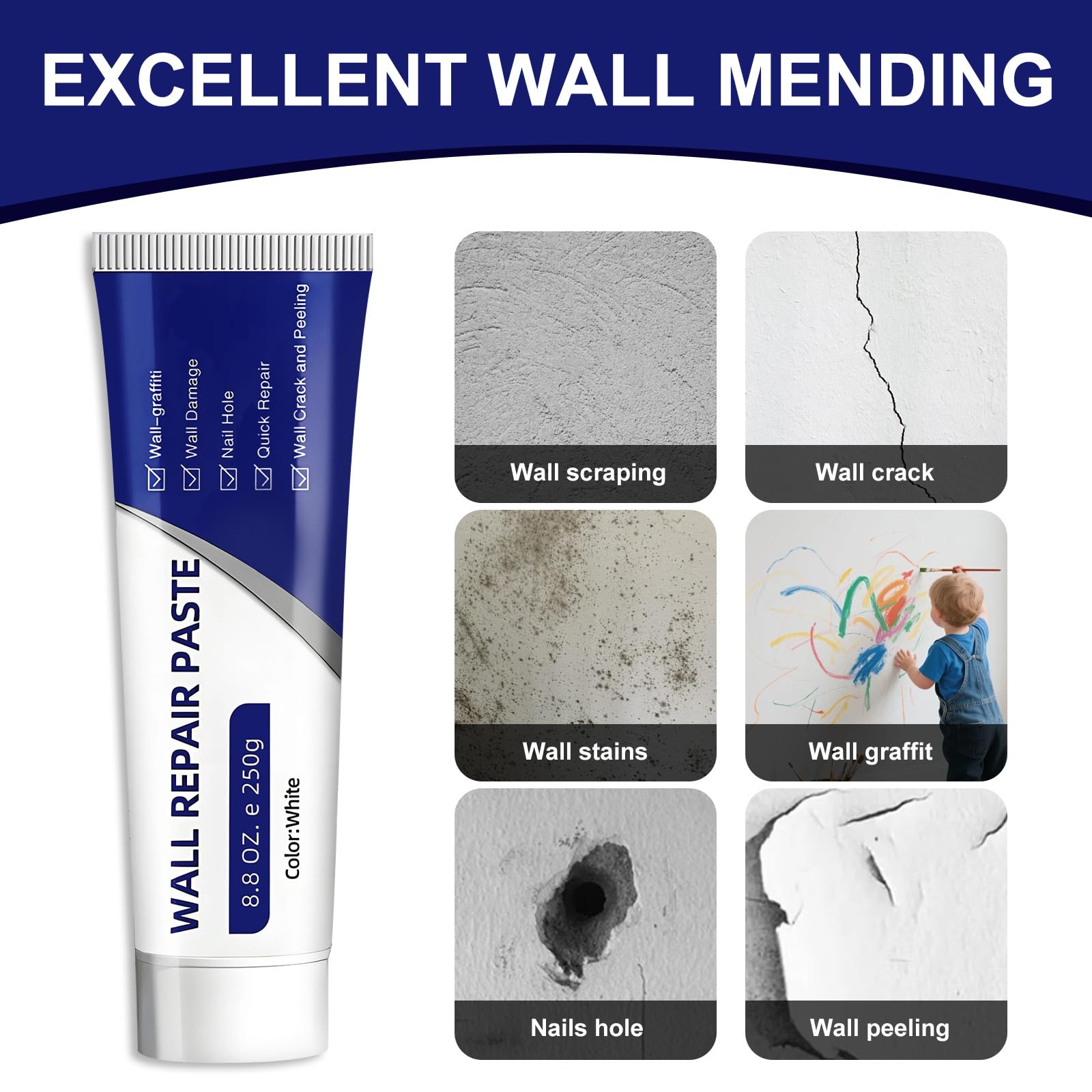 Drywall Patch Repair Kit 250g Wall Mending Agent Multi-functional Quick-drying Paste Adhesive Heavy Duty Concrete Sealant Waterproof Self-adhesive