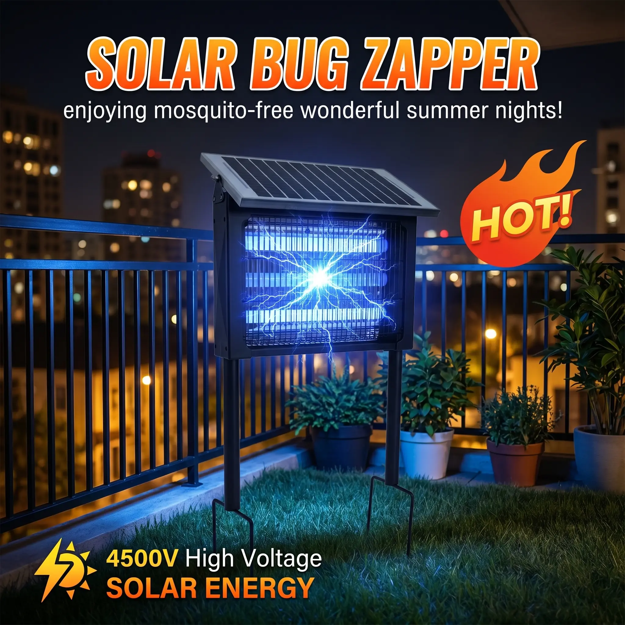 Solar Power Mosquito Zapper Lamp, Outdoor Bug Killer with 3 Blue LED Tubes, USB Rechargeable Mosquito Trapper, Hanging & Standing for Backyard, Camping Pest Control