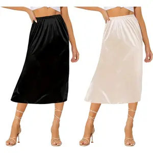 Women's 2 Pieces Half Slips for Under Dresses Satin Long Underskirt Half Slip Shirt Skirt ExtenderGift
