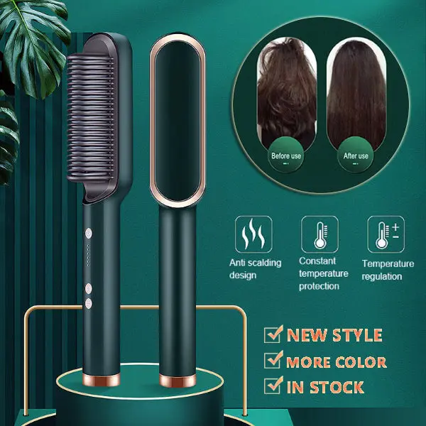 2-in-1 Negative Ion Hair Straightener & Curling Hot Comb – Dual-Purpose Electric Styling Brush